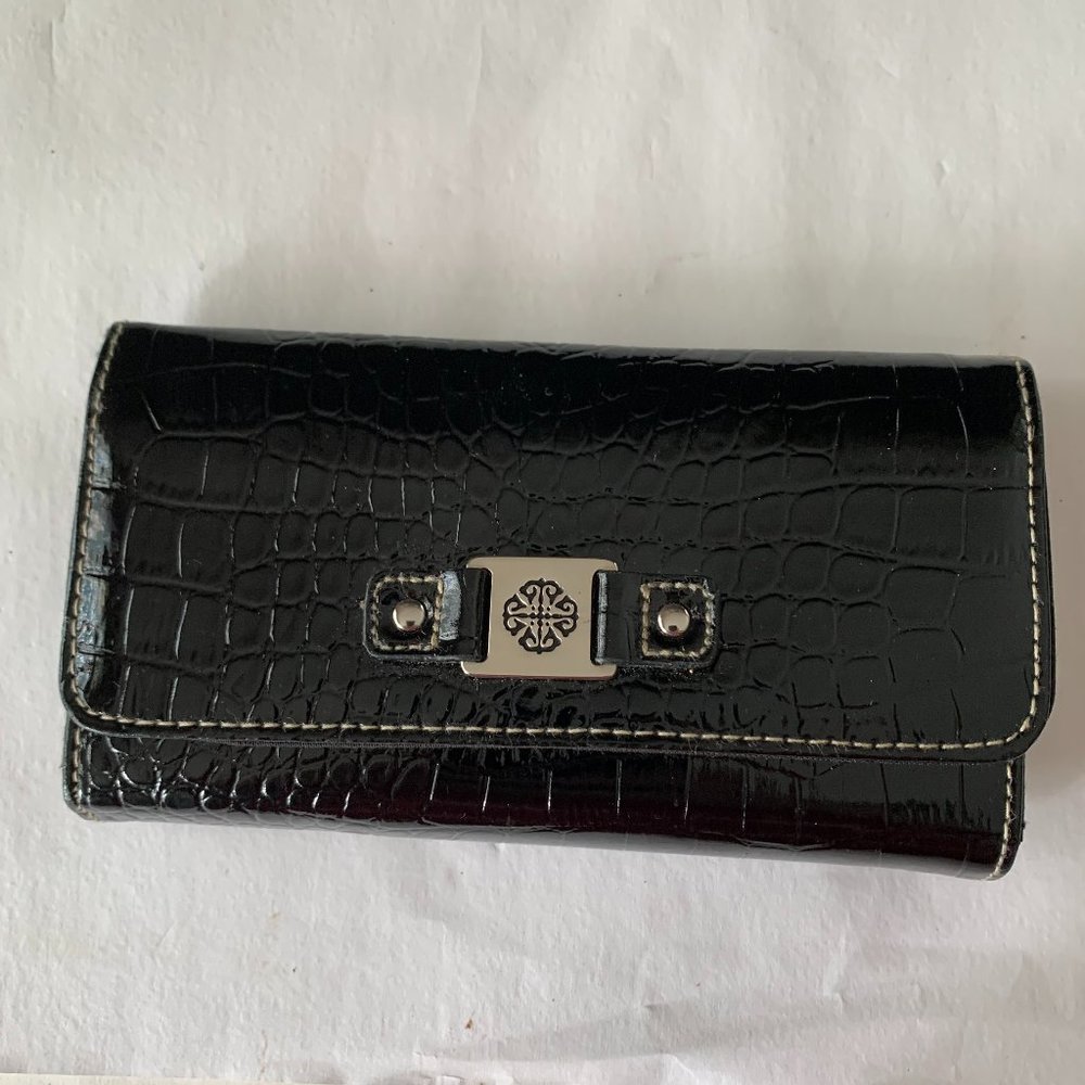 TREVISO BLACK WALLET PATENT FAUX LEATHER TRI-FOLD